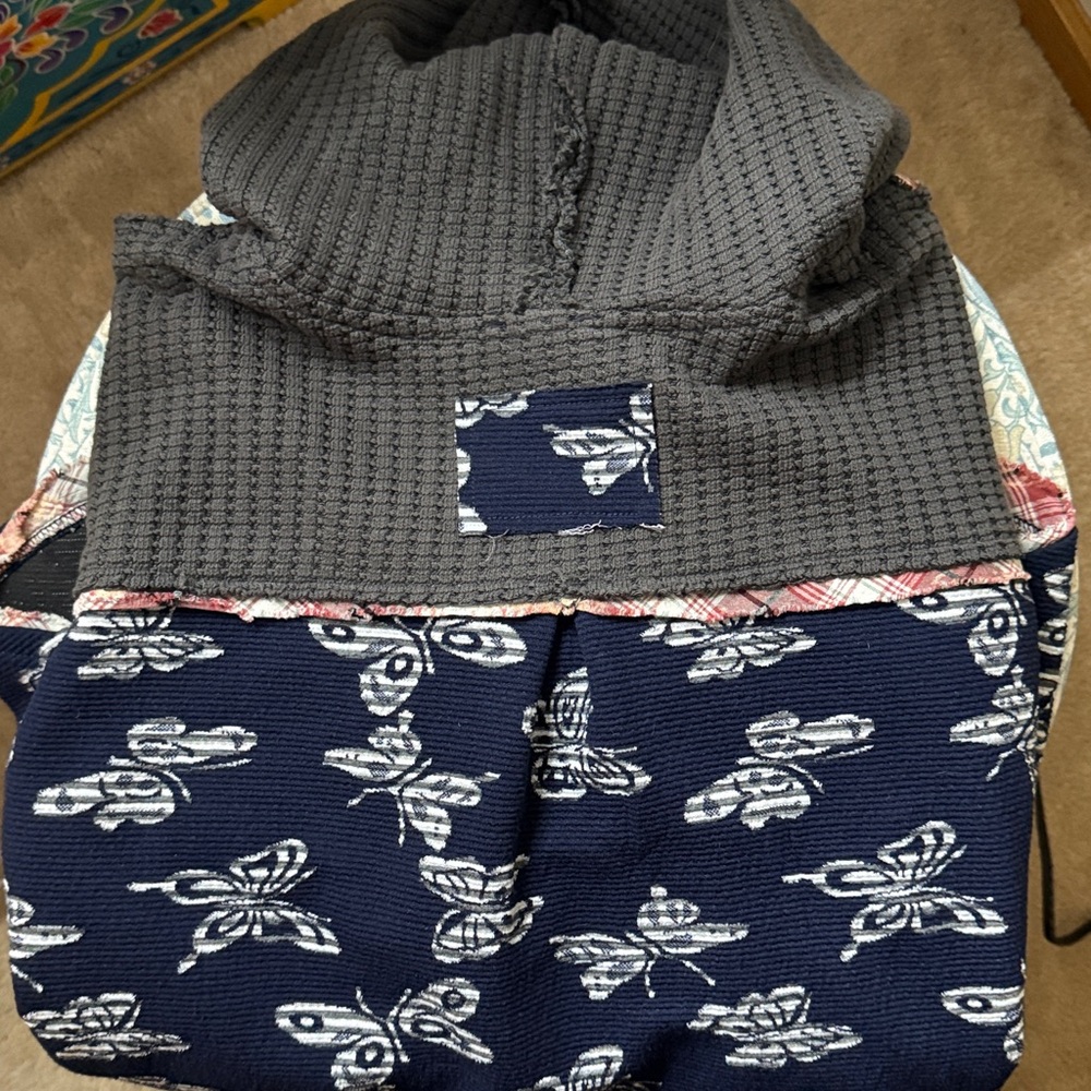 Pol Blue Waffle Plaid Butterfly Patchwork Hooded … - image 6